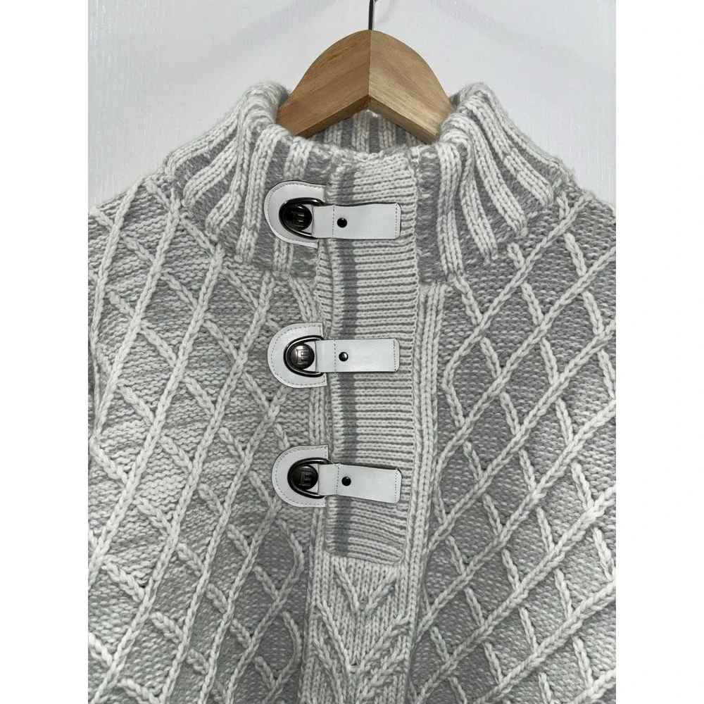 Estare Mens XI Gray White Diamond Cable Knit Wool Blend Toggle‎ Sweater MockNeck - Picture 4 of 8